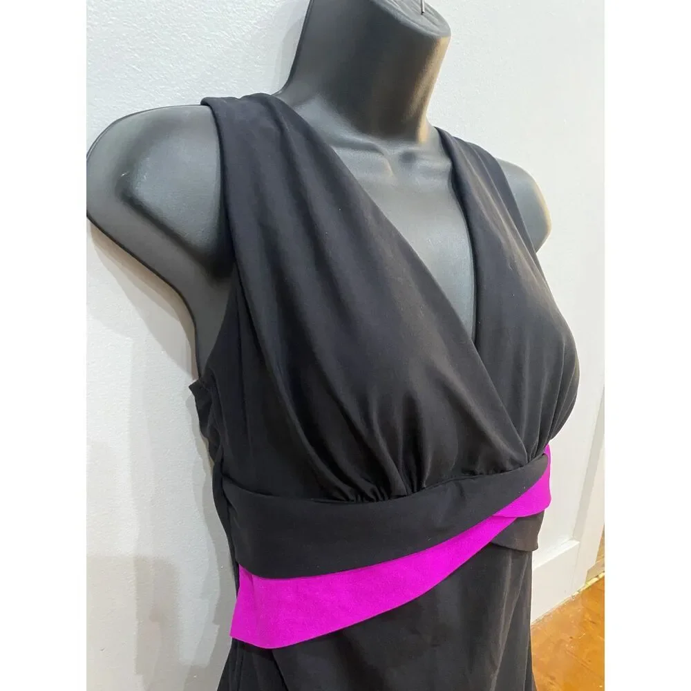 Longitude Womens Size 14 Black Pink One-Piece Swimsuit Stripes Tummy Control